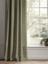 Green Patterned Linen Curtains - Siruna Leaf - Natural base fabric.