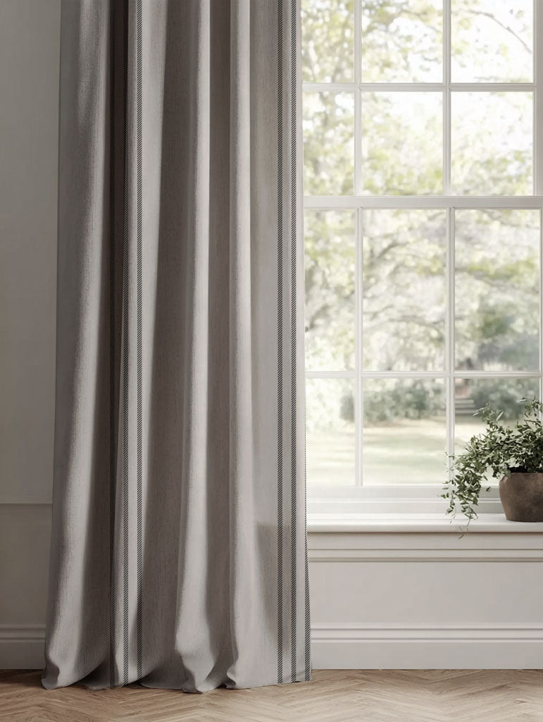 Black Striped Linen Curtains - Telma Black - Natural base fabric.