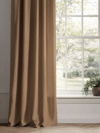 Orange Patterned Linen Curtains - Vera Tangerine - Natural base fabric.