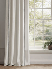Black Striped Linen Curtains - Berit Noir - White base fabric.