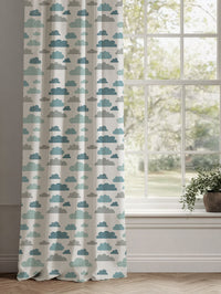 Blue Kids Linen Curtains - Cloud Dreams Blue - White base fabric.