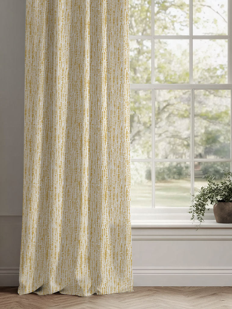 Yellow Patterned Linen Curtains - Dora-WHT Dijon - White base fabric.