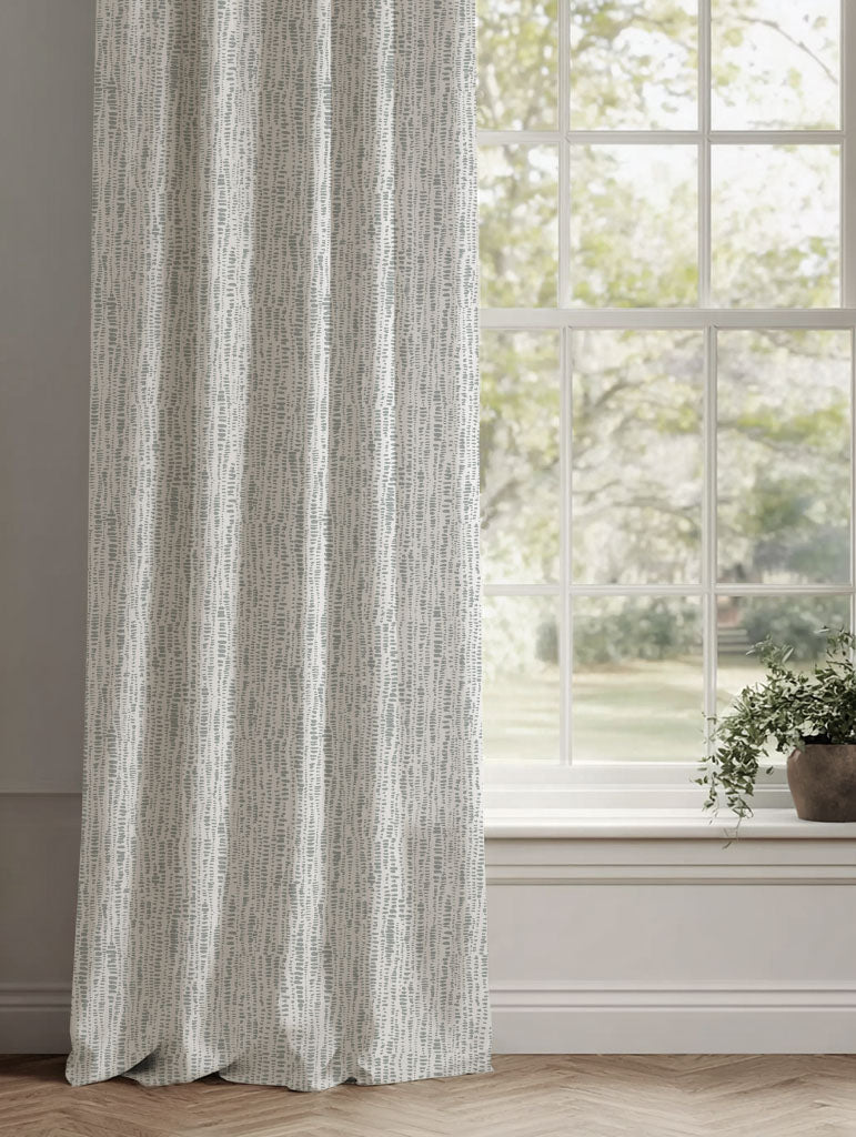 Grey Patterned Linen Curtains - Dora-WHT Greige - White base fabric.