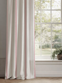 Red / Pink Striped Linen Curtains - Elise Red-WHT - White base fabric.