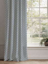 Blue Patterned Linen Curtains - Fia Ink - White base fabric.