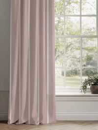 Pink Striped Linen Curtain - Franny Peony-WHT - White base fabric.