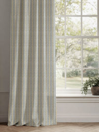 Yellow Patterned Linen Curtains - Hilda Mustard - White base fabric.