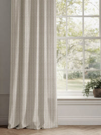 Neutral / Brown Patterned Linen Curtains - Hirlev-INV-WHT Taupe - White base fabric.