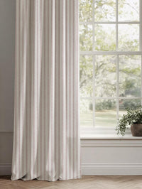 Pink Striped Linen Curtain - Kamillah Peony-WHT - White base fabric.