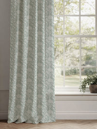 Green Floral Linen Curtains - Katarina Meadow - White base fabric.