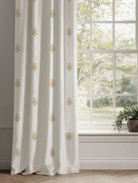 Orange / Yellow Floral Linen Curtains - Lisana Ochre - White base fabric.