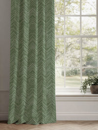 Green Patterned Linen Curtains - Lulu Emerald - White base fabric.