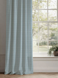 Blue Striped Linen Curtains - Maisa Blue Grey - White base fabric.