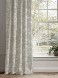 Neutral / Grey Floral Linen Curtains - Marianne Greige Clay - White base fabric.