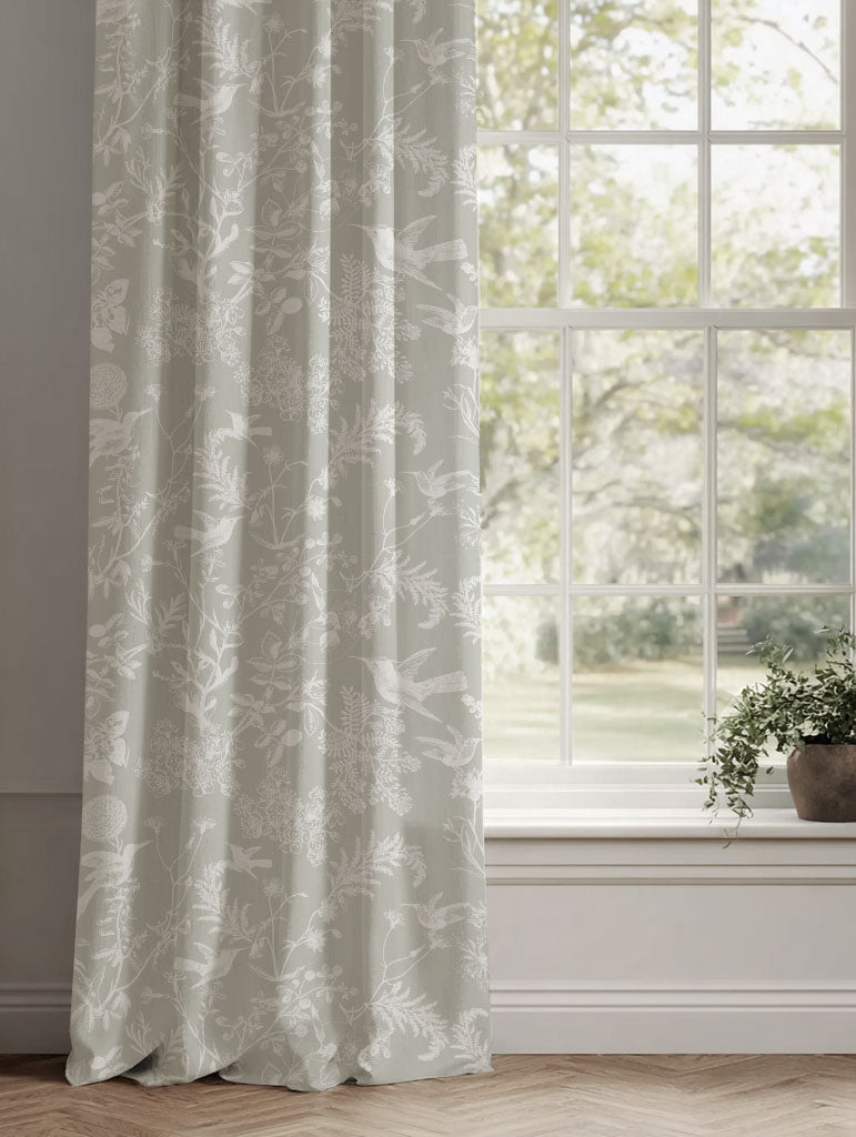 Neutral / Grey Floral Linen Curtains - Marianne Greige Clay - White base fabric.