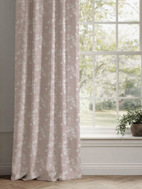 Pink Floral Linen Curtains - Merisa Peony - White base fabric.