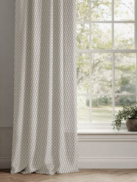 Neutral / Grey Patterned Linen Curtains - Oona Grey Sand - White base fabric.