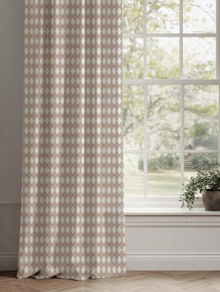 Pink Abstract Linen Curtain - Ronelle Peony-WHT - White base fabric.