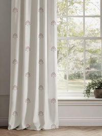 Pink Floral Linen Curtains - Sarianna Peony - White base fabric.