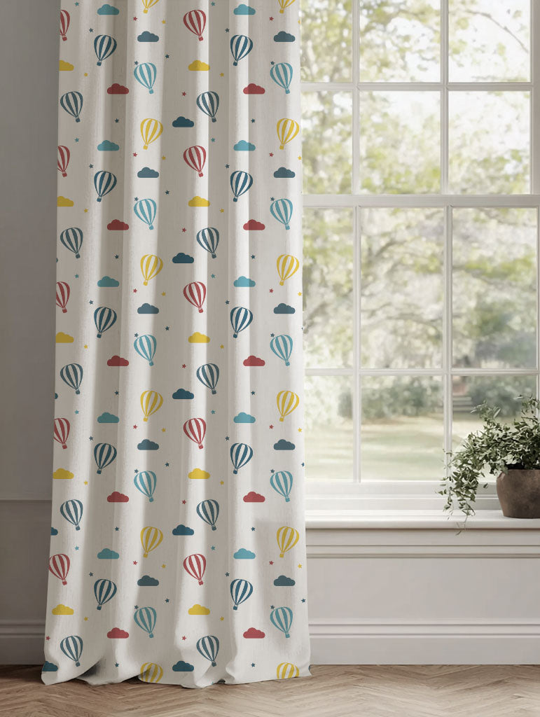 Blue Kids Linen Curtains - Sky Ride Marine - White base fabric.