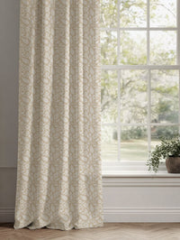 Neutral / Brown Floral Linen Curtains - Sonja Powder Sand - White base fabric.