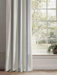 Blue Striped Linen Curtains - Sumi Ink-WHT - White base fabric.