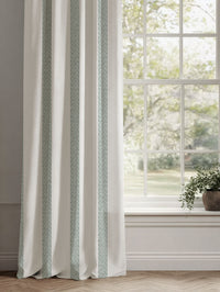Green Striped Linen Curtains - Sumi Sage-WHT - White base fabric.