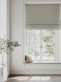 Green Abstract Linen Roman Blind - Freeda Khaki - Natural base fabric.