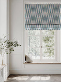 Blue Patterned Roman blind - Azig Marine - Natural base fabric.