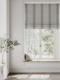 Green Striped Linen Roman blind - Bella Jade Mist - Natural base fabric.
