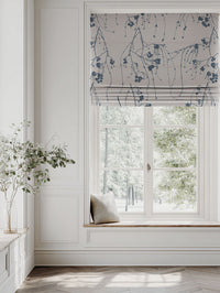 Blue Botanical Linen Roman blind - Berry Denim - Natural base fabric.