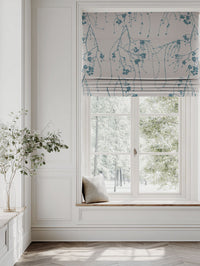Blue Patterned Roman blind - Berry Marine - Natural base fabric.