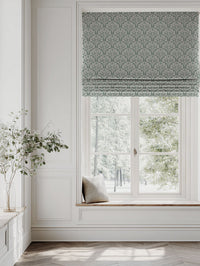 Green Botanical Linen Roman blind - Birna Jade Mist - Natural base fabric.