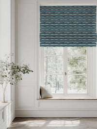 Blue Patterned Linen Roman blind - Fransibella Blue Stone-NAT - Natural base fabric.