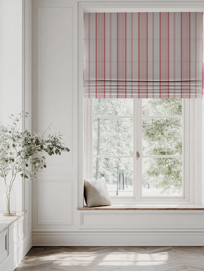 Pink Striped Linen Roman blind - Freja Sweetpea - Natural base fabric.
