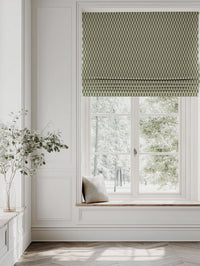 Green Patterned Linen Roman blind - Lana Leaf - Natural base fabric.