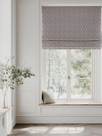 Blue / Orange Floral Linen Roman blind - Miny Blue Terracotta-INV - Natural base fabric.