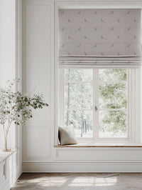 Pink Kids Linen Roman blind - Pheasant Dusty Pink - Natural base fabric.