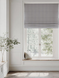 Blue Striped Linen Roman blind - Pinni Night Blue - Natural base fabric.