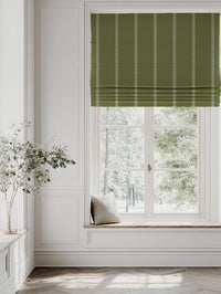 Green Striped Linen Roman blind - Rana Leaf - Natural base fabric.