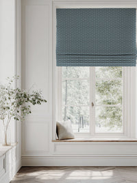 Blue Botanical Linen Roman blind - Saana Blue Stone - Natural base fabric.