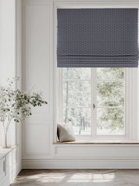 Blue Botanical Linen Roman blind - Saana Deep Blue - Natural base fabric.
