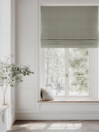 Green Abstract Linen Roman Blind - Unica Khaki - Natural base fabric.