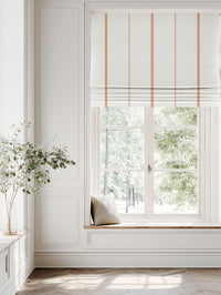 Red / Orange Striped Linen Roman blind - Berit Terracotta - White base fabric.