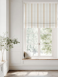 Orange / Yellow Striped Linen Roman blind - Elise Ochre-WHT - White base fabric.