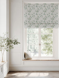 White Floral Linen Roman blind - Estelle White - White base fabric.
