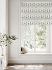 Neutral / Grey Patterned Linen Roman blind - Fiona Greige Clay - White base fabric.