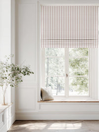 Pink Patterned Linen Roman Blind - Fionna Peony-WHT - White base fabric.