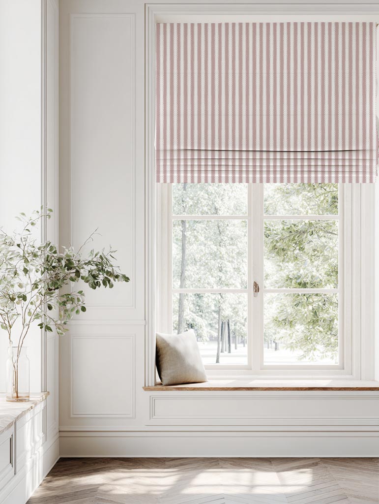 Pink Striped Linen Roman Blind - Lisabella Peony-WHT - White base fabric.