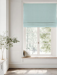 Blue Striped Linen Roman blind - Maisa Sea Breeze - White base fabric.